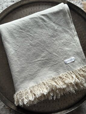 SFERRA Celine Cream Herringbone Cotton Fringed Throw